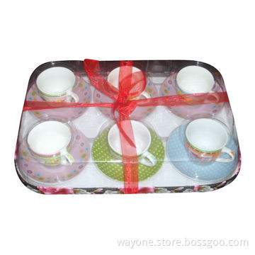 90cc Coffee Cup and Saucer Set with Printing Gift Box, Made of Porcelain/Ceramic